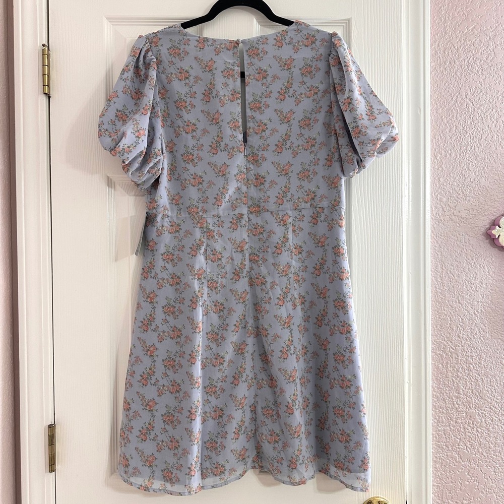 NEW‎ Lush Ditsy Floral Puff Sleeve Mini Dress Feminine Cottage Women's  XL - Picture 7 of 9